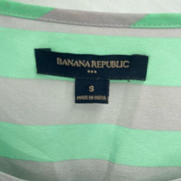 Banana Republic Womens Blouse Top Striped Roll Tab Sleeve Small Green Gray - Picture 6 of 13